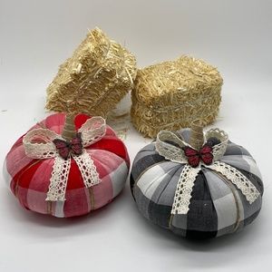 Set of 2 Pumpkins/ Fabric Stuffed Pumpkins / Fall Decor / Halloween Decor